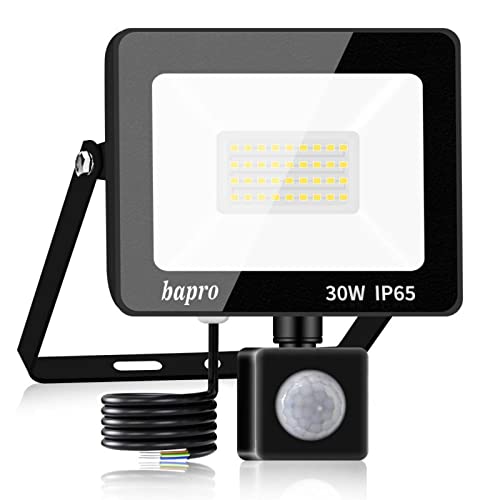 30W Projecteur LED Extérieur Détecteur de Mouvement, 3000LM Spot LED Extérieur Lampe, 5000K Blanc Froid IP65 Imperméable Éclairage de Sécurité Exterieur pour Jardin, Cour, Entrée Cover