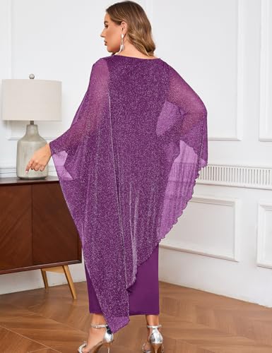 Image of ZOMVA Plus Size Elegant Formal Dress Long Cape Overlay Wedding Guest Formal Cocktail Mother of Bride Outfit