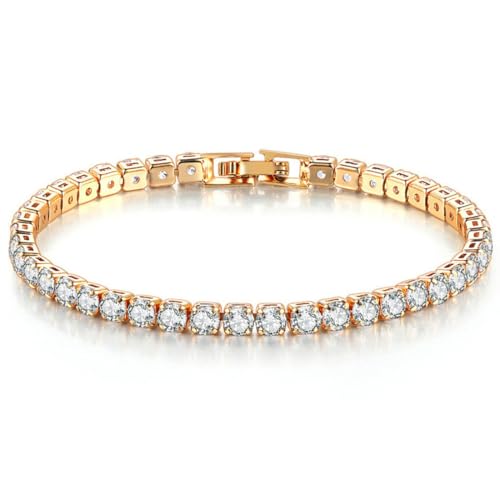 BDEPSTR Tennis Armband Damen Silber Gold, Diamant Armband Damen, Armband Zirkonia, Glitzer Armband Damen, Armband Damen Strass für Frauen Mädchen Ehefrau Mutter Schmuck Geschenk