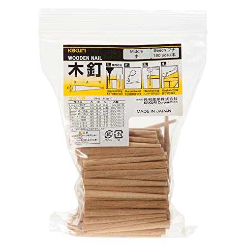 KAKURI Wooden Nails for Woodworking 13/64", Tapered Wooden Dowels (180 Pcs)