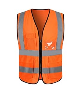 RUTAVM Warnweste Reflektorweste Hochvorteilhafte Mesh atmungsaktiven Arbeitskleidung reflektierende Westen mit Taschen und Reißverschluss Sicherheitsweste (Blue : Orange, Size : 3XL)