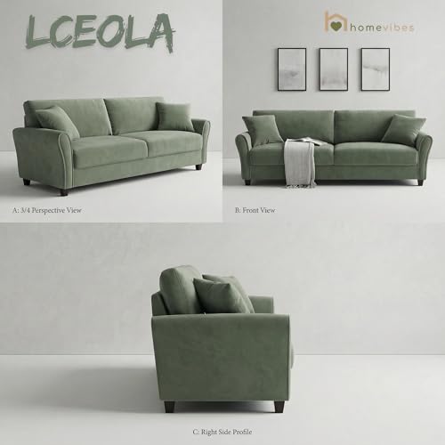 Image of 3 Seater lceola Premium Fabric Sofa |Stylish and Comfortable Living Room Furniture| Heavy Quality Sofa and Builtin| Throne of Comfort (Frosty Green, 3 Seater)