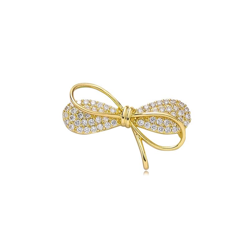 Image of Gold high-end bow shaped zircon brooch jewelry
