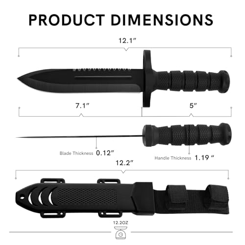 Image of Dispatch Fixed Blade Hunting Knife with Sheath, 12-inch Survival Knives for Men Tactical Bowie Knife with Non-Slip Handle for Bushcraft, Outdoor Camping