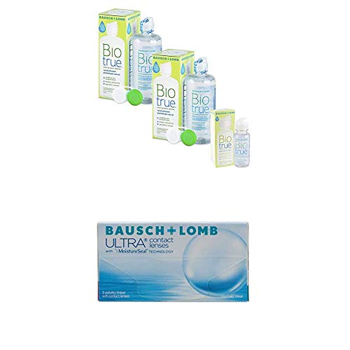 Bausch + Lomb Biotrue Solución Única 2 x 300ml + 60ml gratis para lentes de contacto blandas + Bausch + Lomb ULTRA lentillas mensuales esféricas, 3 unidades / 8.5 BC / 14.20 DIA / -10,50