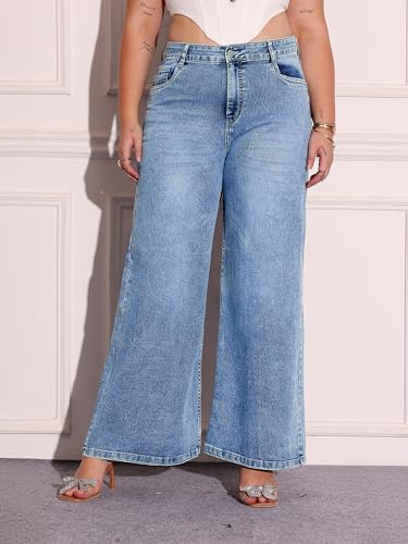 Image of Miss Chase A+ Women's Wide Leg High Rise Regular Length Stretchable Denim Jeans