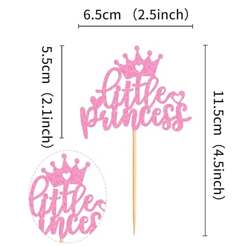 Ercadio 24 Pack Little Princess Crown Cupcake Toppers Glitter Baby Shower Crown Cupcake Picks Wedding Girls Birthday Party Cake Decorations Supplies Pink - Thumbnail 2