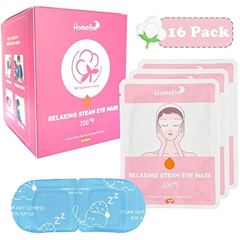 HOMEFOX 16 Pack Steam Eye Mask for Dry Eye Care - Bulk Disposable Heating Eye Mask for Dark Circles and Puffiness Relief Soothing Moisturizing Warm Eyes Care Pads Relax Therapy, Fragrance Free Cover