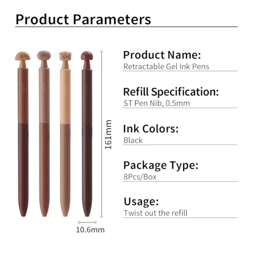 Pack de 8 bolígrafos retráctiles de tinta gel negra 0.5mm miniatura 3