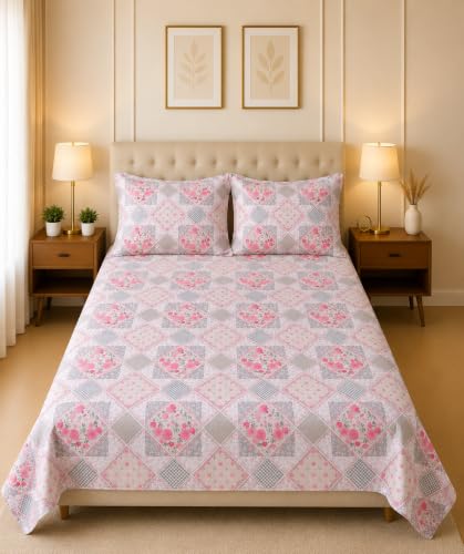 Image of Amazon Brand - Umi Soft Cotton 210 TC Bedsheet Set 90X108 Inch | King /Double Bed Sheet with 2 Pillow Covers 17x27 | Trendy Elegant Print