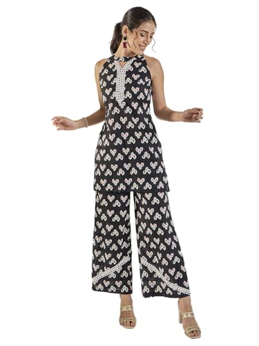 Image of Women's Floral Printed Kurti and Palazzo Set | Sleeveless Ethnic Co-Ord Set