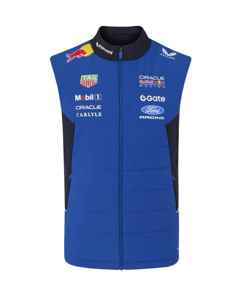 Red Bull Racing F1 Team, Official Castore 2026 Merchandise, Teamwear Padded Full Zip Gilet Jacket, Navy Blue and Racing Blue (UK, Alpha, 3XL, Regular, Regular)