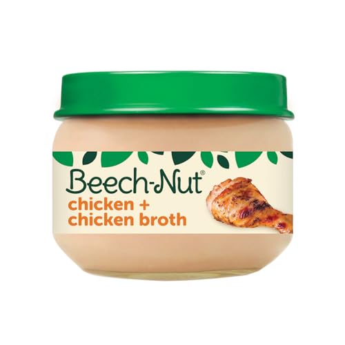 Beech-Nut Meat Baby Food Jars, Chicken & Chicken Broth Puree, 7g Protein, Stage 1 Baby Food for Babies 4 Months and Up, 2.5oz Glass Jars, 10ct