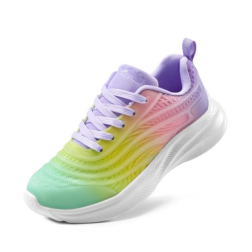 DREAM PAIRS Girls Boys Shoes Kids Lace up Tennis Sparkle Glitter Athletic Running Sneakers,Size 4 Big Kid,Rainbow/Purple,SDRS2330K