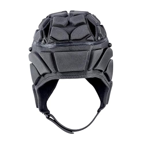 Perfeclan Rugby Helm Kinder, Gepolsterte Kopfbedeckung Rugby Helm Fußball Scrum Cap, Ultraleichter Rugby Kopfschutz Fußball Kopfbedeckung, Schwarz-55cm