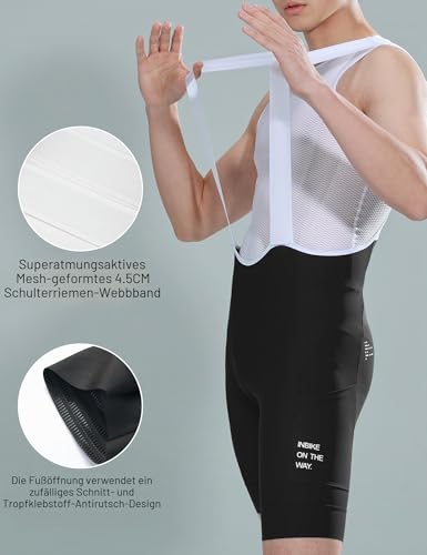 INBIKE Fahrradhose Bib Shorts Radlerhose Fahrradunterhose Shorts Fahrrad Kurz Herren Gepolstert mit Träger Tasche Sommer Atmungsaktiv Elastisch Schwarz L