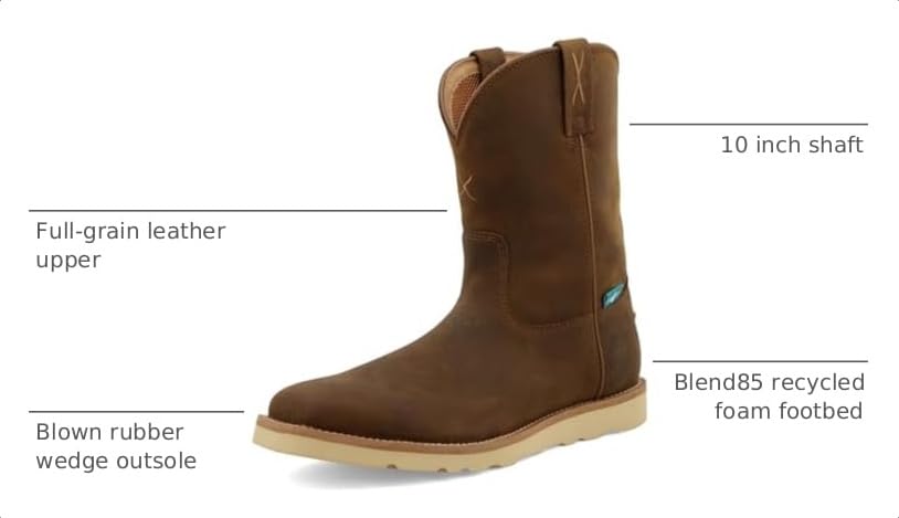 Image of Twisted X Men's 10 inch Work Pull on Wedge Sole Boot
