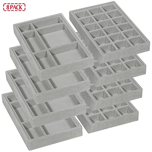 Diommell 8 Pack Stackable Velvet Jewelry Trays Organizer, Jewelry Storage Box Display Trays Showcase Holder Closet Dresser Drawer Organizer For Earring Necklace Bracelet Ring Accessary #TOP6