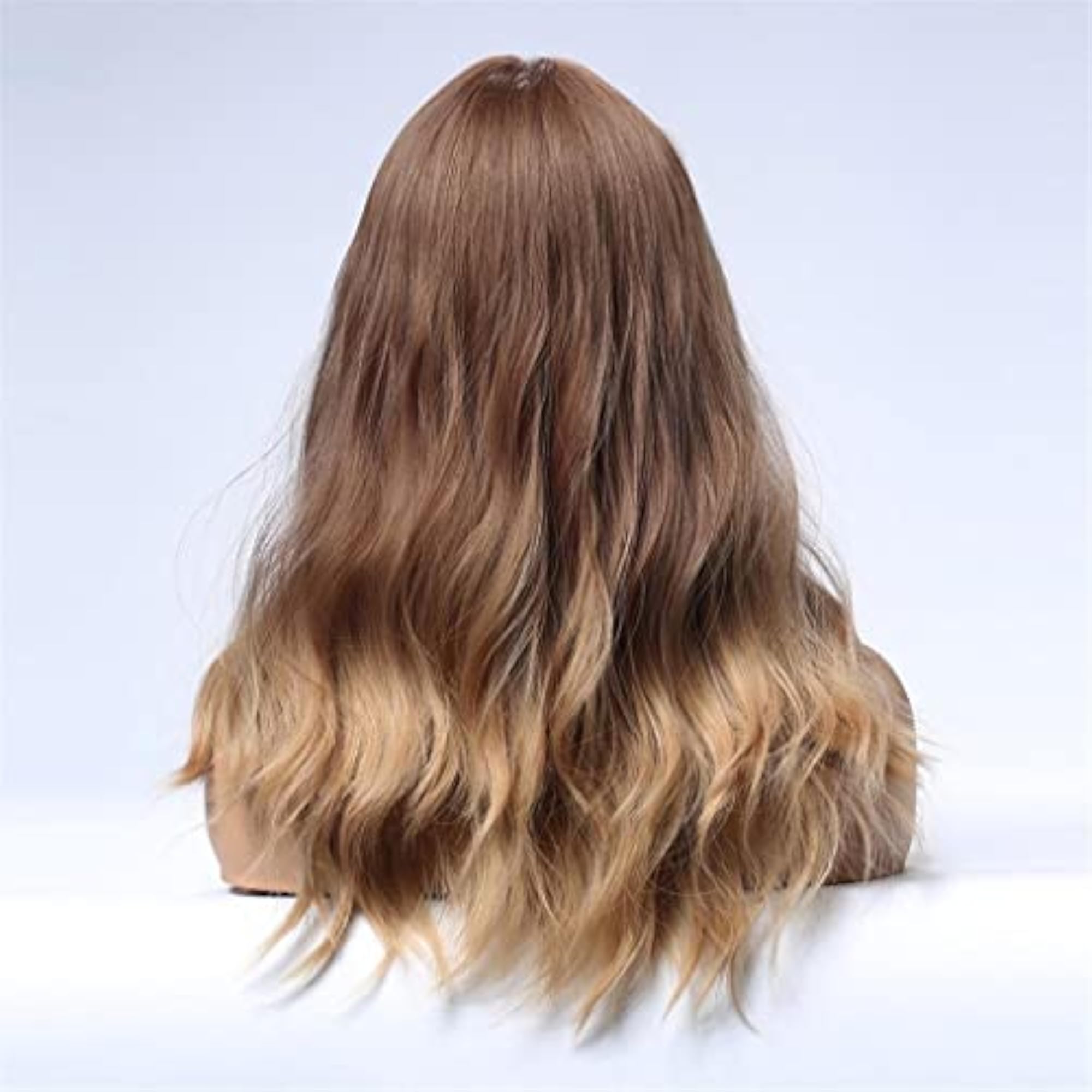 Women's Wavy Curly Heat Resistant Synthetic Wig with Neat Bangs, 20''