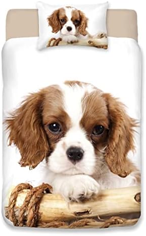 HOMHOMHA Cute Dog Duvet Cover Set Single Size Dog Bedding Set Lovely Puppy Theme White Background Comforter Cover Dogs Pattern Decor Bedspread Cover Dog Quilt Cover ,Single