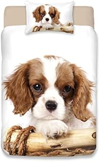 HOMHOMHA Cute Dog Duvet Cover Set Single Size Dog Bedding Set Lovely Puppy Theme White Background Comforter Cover Dogs Pattern Decor Bedspread Cover Dog Quilt Cover ,Single