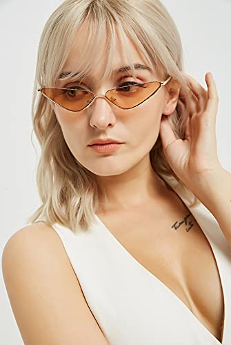 Cat Eye Sunglasses for Women, Retro Triangle narrow Glasses Party ,Hippie Metal Glasses Street Shot3