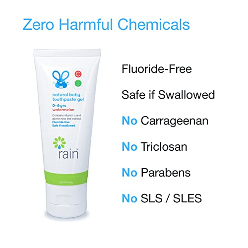 Baby Toothpaste 6 To 12 Months - Rain Fluoride Free Tooth Paste Gel For Infant Toddler Kids 0-6 Years And Up, Safe To Swallow, 2.8 Oz, Babies Training, Xylitol, Vitamin C, Vegan, Sls Free, Gluten Free #TOP2