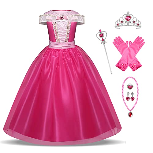 Monissy Vestidos de Princesa Niños Mascarada Cuello Redondo Rosa Hombros Arqueados Encaje Plateado Terciopelo Espalda Tutú Accesorios de Vestir Víspera de Todos Santos Navidad,Rosa,110