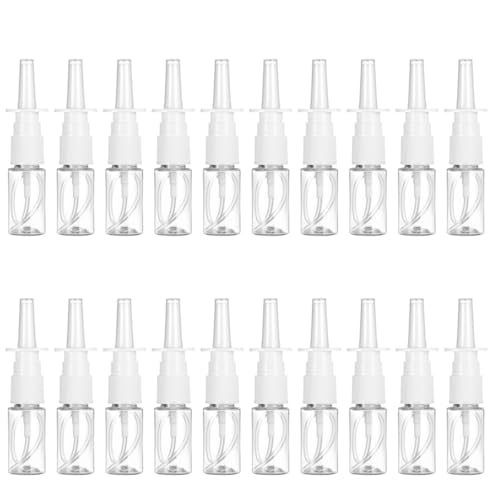 Nessbabus 20Pcs Refillable Nasal Spray Bottles - 10ml, Clear, Leak Proof, Transparent, Polyethylene Terephthalate (PET), Polypropylene (PP), Portable, Travel, Home Use, Saline, Essential Oils