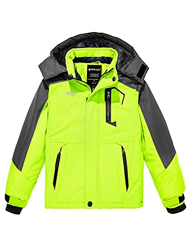 Wantdo Boy's Waterproof Ski Jacket Fleece Snowboarding Jackets Warm Thick Winter Coat Hooded Raincoats