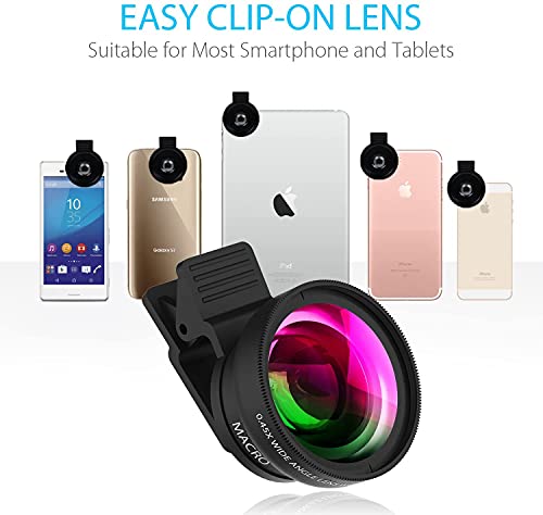 Image of Cell Phone Camera Lens 2 in 1 Clip-on Lens Kit 0.45X Super Wide Angle & 12.5X Macro Phone Camera Lens for iPhone 8 7 6s 6 Plus 5s Samsung Android & Most Smartphones Black