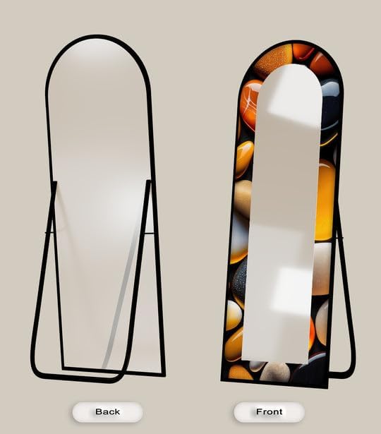 23,5’’W x 67’’H Zen & Spa Stones – Floor Mirror Arched Full Lenght Mirror - Arch Full Body Stained Floor Mirror with Black Frame with Black Frame