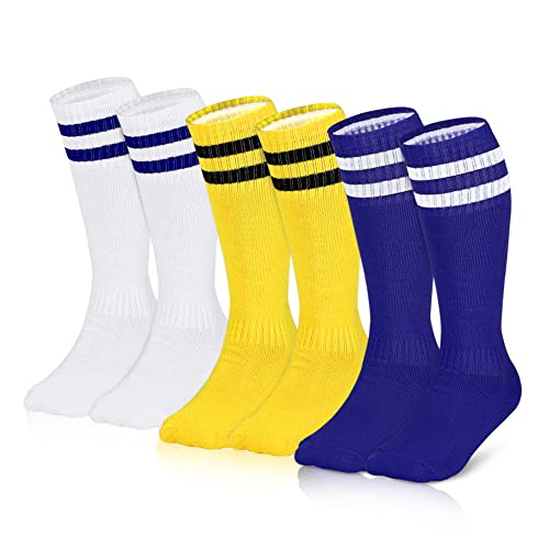 3 Pairs Kids Knee High Soccer Socks Athletic Sports Team Socks for 6-12 Years Old Youth Boys and Girls (AU Kids 11-6)
