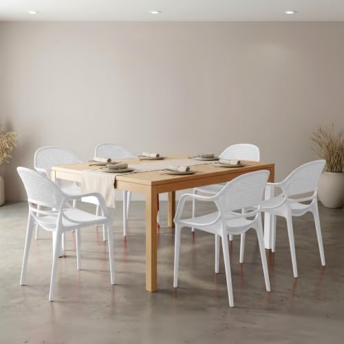 Image of DIYA Sunset Plastic Chair for Dining & Home Use | Modern Arm Chair for Living Room, Balcony & Cafe | Durable PP Body, 1-Year Warranty - Set of 6 (White)