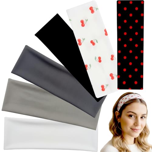 6PCS Headbands for Women, Wide Non Slip Stretch Head Bands, Cherry Print Hair Accessories for Women, Soft Fabric Headwraps, Workout Running Yoga Headbands, Fashion Hair Bands for Daily Wear, Spa Makeu