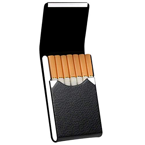 RIVIA Classic Leather Cigarette Carrying Case for Men and Women - Regular | King | Slim Sizes (Black)