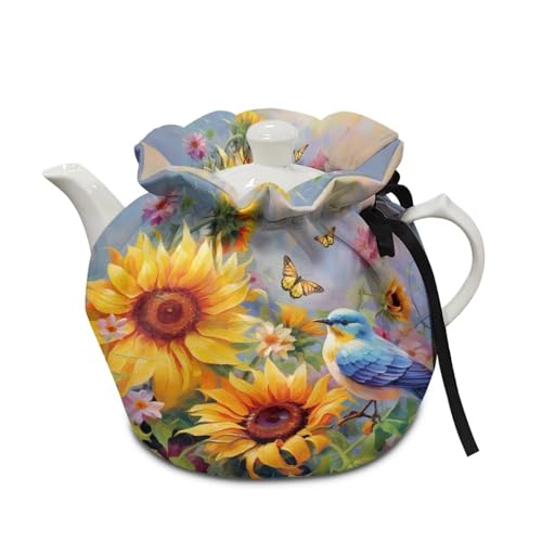 DISNIMO Sunflower Hummingbird Tea Cosy for Teapots Insulated Tea Pot Dust Cover Breakfast Kettle Protective Cover Keep Warm Teapot Cozy Cover for Home Kitchen Tea Party Decorations
