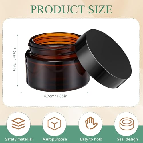 Patelai 4 Pack Amber Glass Jars with Lids, 1 oz Thick Amber Round Glass Jars for Travel Storage Makeup Beauty Products Face, Leakproof and Dishwasher Safe2