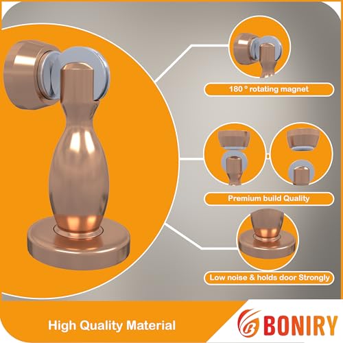Image of Boniry Premium Magnetic Door Stopper | Durable, Stylish & Rustproof | Protects Doors | Strong Hold, Easy Installation | Perfect for Home & Office Use (2, Rose Gold)