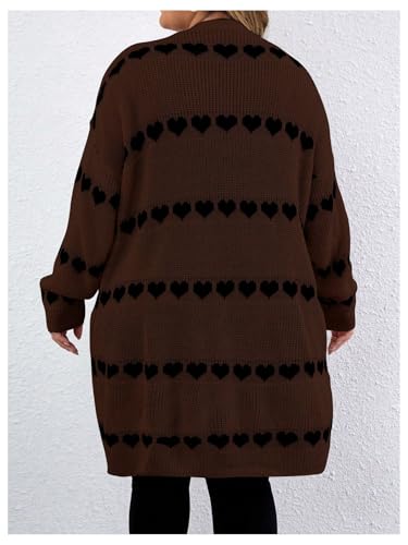 Image of MakeMeChic Women's Plus Size Long Cadigan Sweaters Casual Open Front Kint Lightweight Cadigan Heart Long Sleeve Outerwear