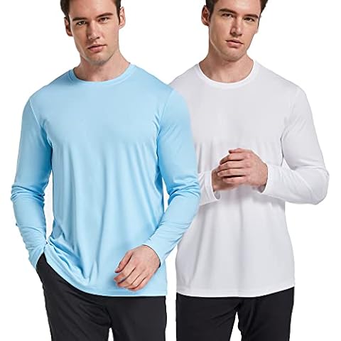 Men's UPF 50+ Sun Protection Lightweight Hoodie Performance Long Sleeve SPF UV Shirt For Fishing Running Hiking, White/Blue 2 Pack, XX-L Cover