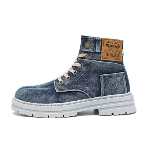 Fashion High-Top Denim Chunky Ankle Boots for Men Women Trendy Comfort Chunky Sneakers Casual Workwear Shoes