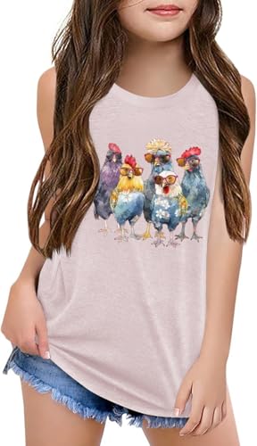 Image of Qbily Tank Tops for Girls Kids Summer Casual Cute Sleeveless Crewneck Graphic T Shirt 5-14 Years