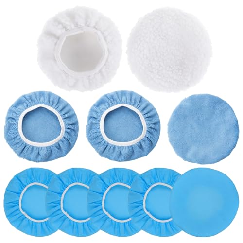 pclapora 10 Pezzi Set Di Tamponi Per Lucidatura Per Auto, Copri Cofano per Lucidatrice, Cofano di Lucidatura, Set Di Panni Per Pulizia, Tampone Per Cera Per Auto, Per lucidatrici da 230-250mm