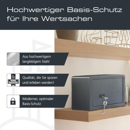 BURG-WÄCHTER Möbeltresor mit Schlüssel, Inkl. Fachboden, Zur Wand- und Bodenbefestigung, 20,6 l, 12,7 kg, Pure-Safe PS 120 K, anthrazit