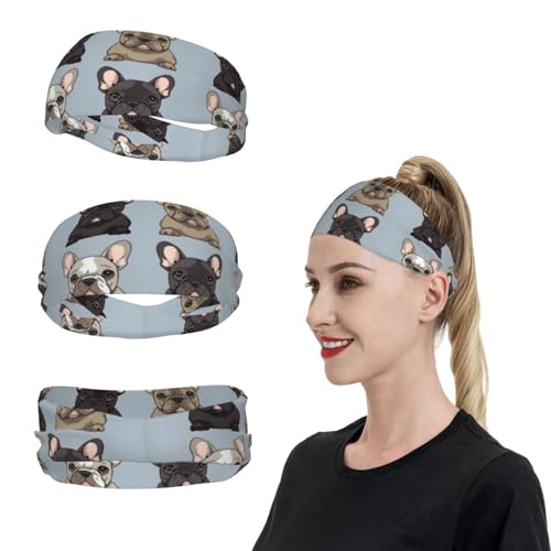 French Bulldog - Diademas deportivas para hombres y mujeres, bandas de sudor que absorben la humedad, bandas de sudor para correr, bandas elásticas para el pelo para tenis