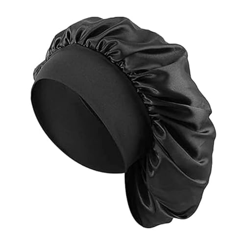 Image of NHCDFA Silk Hair Cap for Sleeping, Silk Bonnet for Hair, High Resilience Satin Hair Cap for Sleeping for Women Girls Black Bonnet Fit for Most Head Sizes