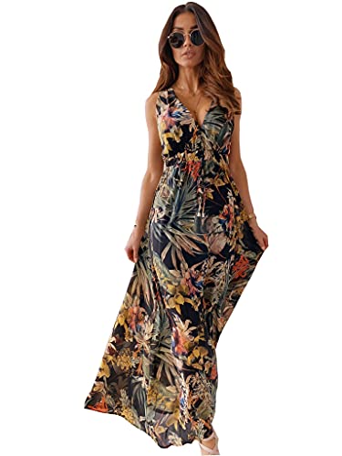 Moceal Bohemio Robe d'été florale Maxi pour femme, Noir , Small Cover