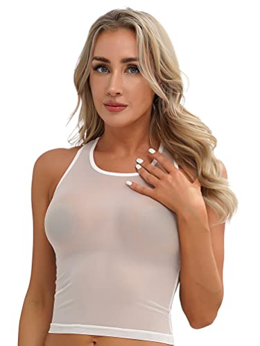 Jhaoyu Women Sexy Sheer Mesh Vest U Neck Sleeveless Crop Tops Transparent Tank Top Club Wear4