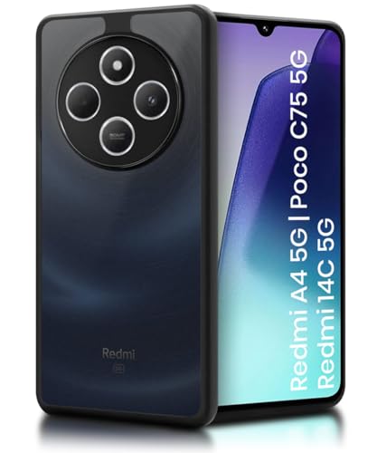 Image of WOW IMAGINE Translucent Hybrid Back Case Cover for Redmi A4 5G | Poco C75 5G | Redmi 14C 5G Smoked Matte Back | Shock Proof 360 Degree Protection | Protective Hard Case - Matte Black